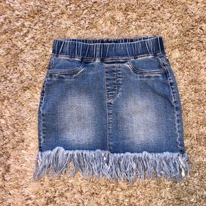 Fringe jean skirt